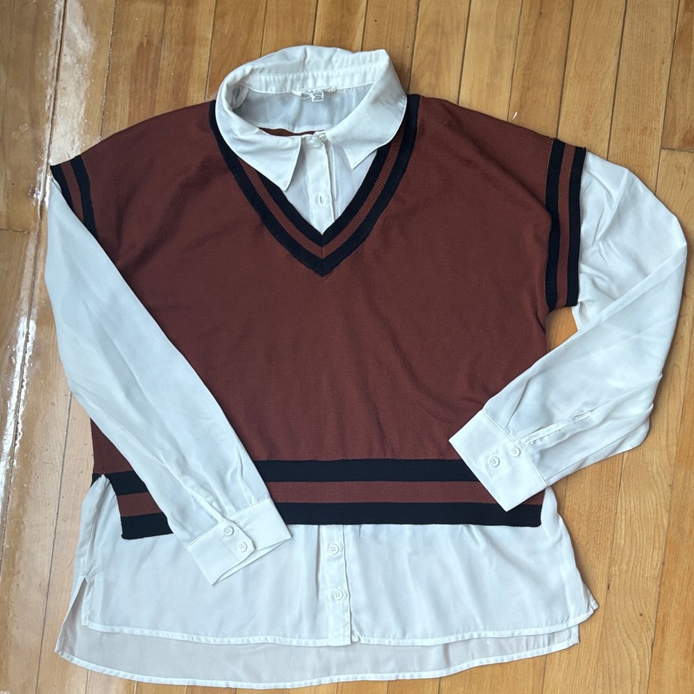 Chic Layered Brown and White Blouse